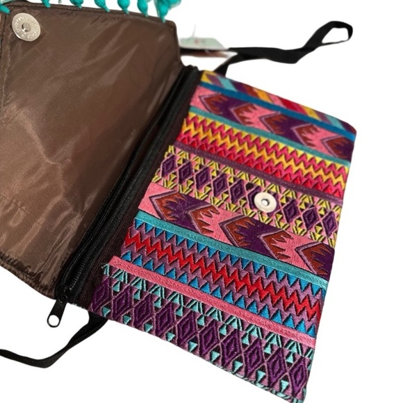 Ethnic Boho Large Clutch Suede Wristlet Bag Handmade Embroidery Tassels Indi NEW - Picture 5 of 16